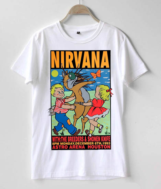 jeg fandt det Tak for din hjælp Lappe Nirvana concert T shirt Live in Astro Arena, Houston, Texas 1993 with the Breeders and Shonnen jeg fandt det Tak for din hjælp Lappe Nirvana concert T shirt Live in Astro Arena, Houston, Texas 1993 with the Breeders and Shonnen